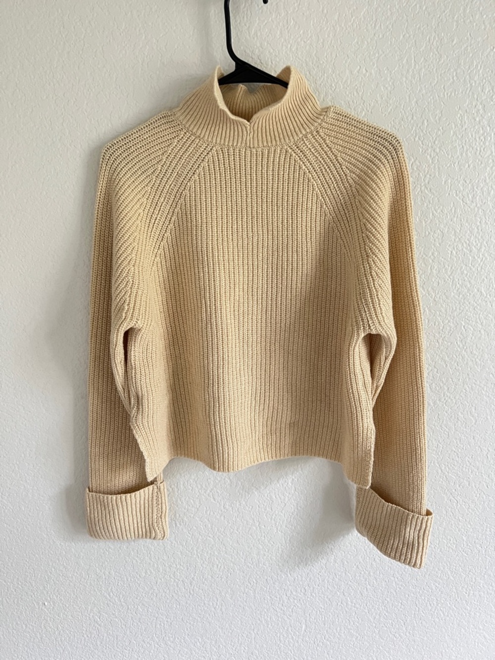 OLIVE brand Women's Cream Ribbed Mock Neck Sweater 60% wool